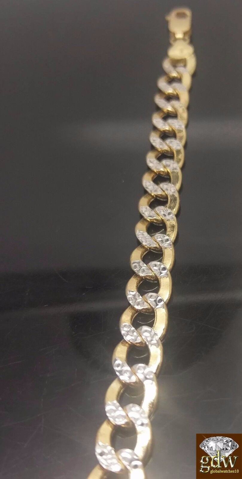 REAL 10k Gold Cuban Link Bracelet Diamond Cuts 9Inch Men Women - GoldenlinQ
